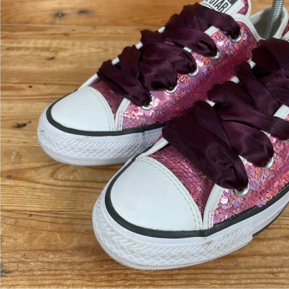 CONVERSE All Star Trainers Size UK 4 Womens Pink Sequin Glitter Lace Up Shoes - Picture 6 of 13